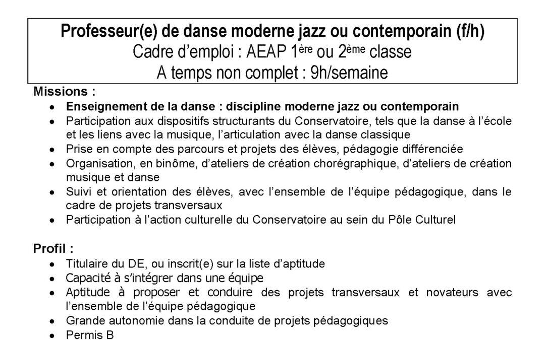 Annonce recrutement danse jazz-contemporain 2022-2023