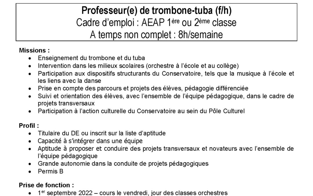Annonce recrutement trombone tuba 2022-2023
